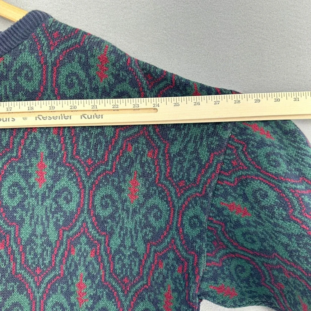 VTG Claiborne Knit Cosby Sweater Geometric Pattern Navy Green Pullover SZ XL USA